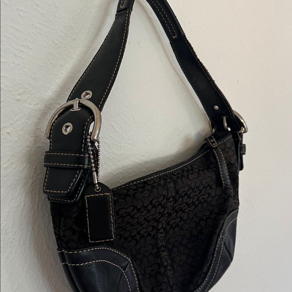 Coach Vintage Black Mini Hobo Soho Signature Canvas Shoulder Bag Y2K 90s Retro - Picture 14 of 15
